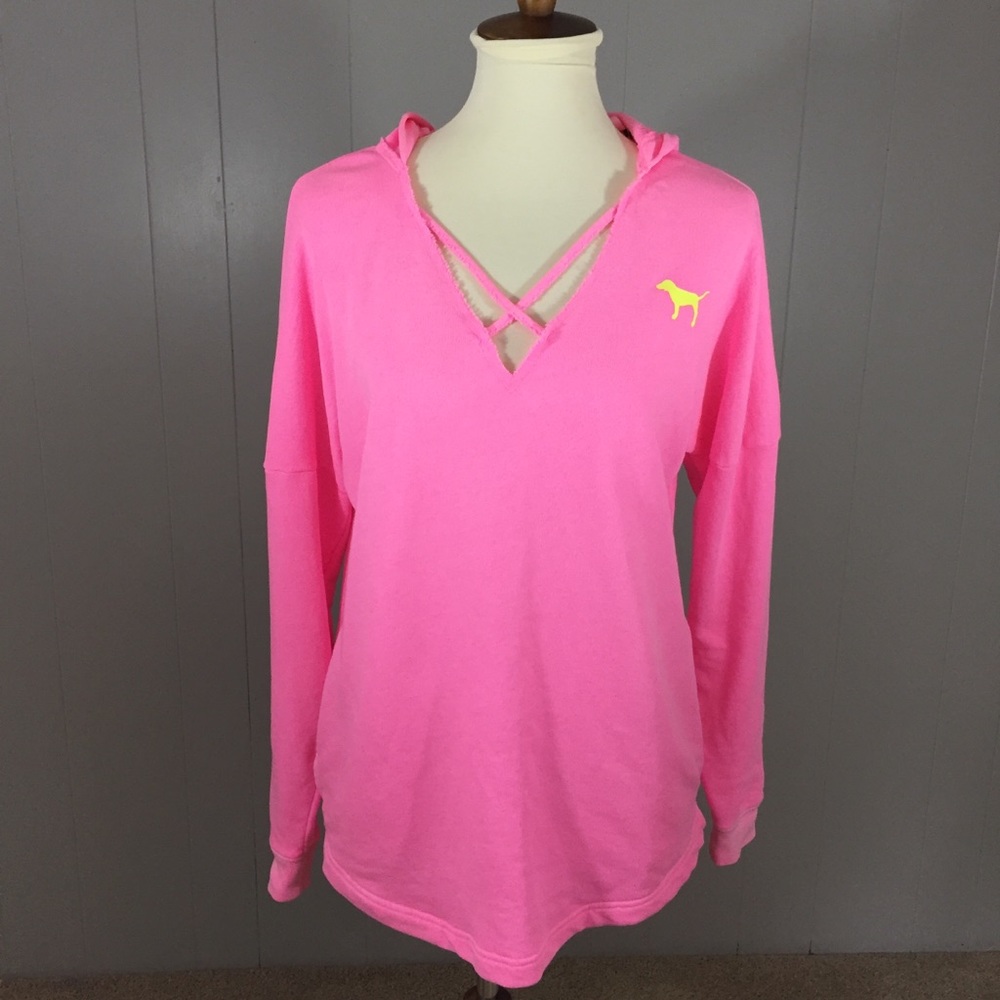 PINK strappy front hoodie tunic, xsmall - Picture 1 of 8